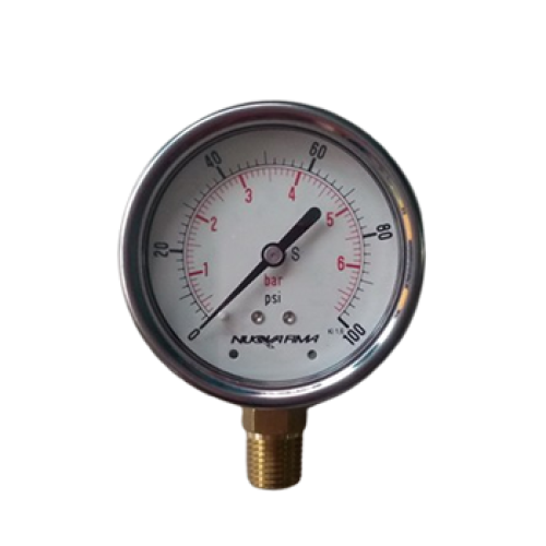 เพรสเชอร์เกจ 0 - 7 บาร์ หน้าปัด 2 1/2 นิ้ว เกลียวออกล่าง 1/4 นิ้ว